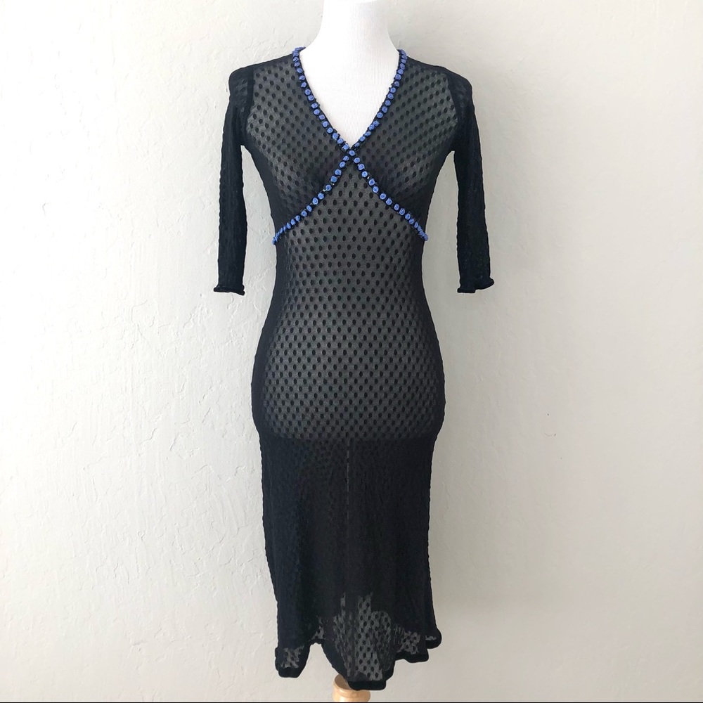 Betsey Johnson Black and Blue Midi Dress